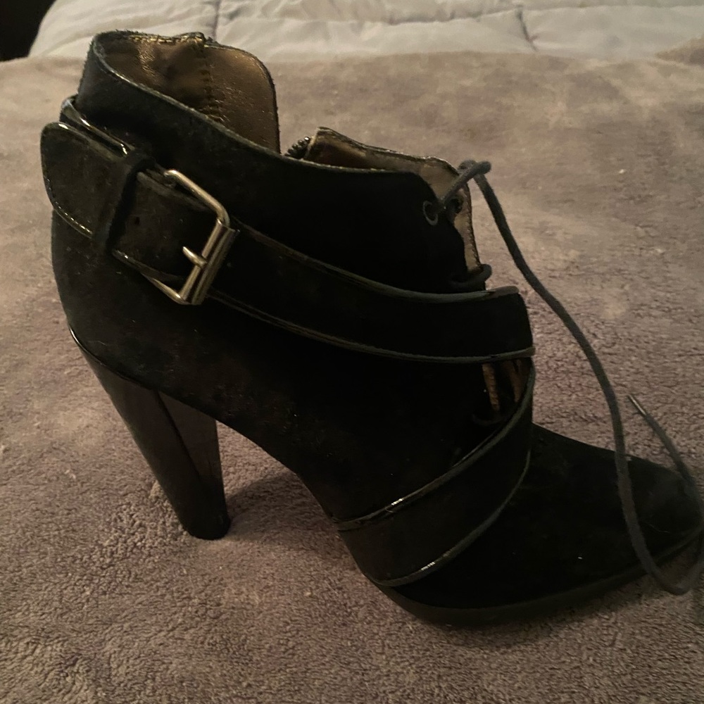 Rebecca Taylor crisscross black suede ankle boot